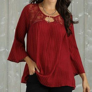 Suzanne Betro Weekend Burgundy Lace-Yoke Scoop Neck Tunic - Size 2X